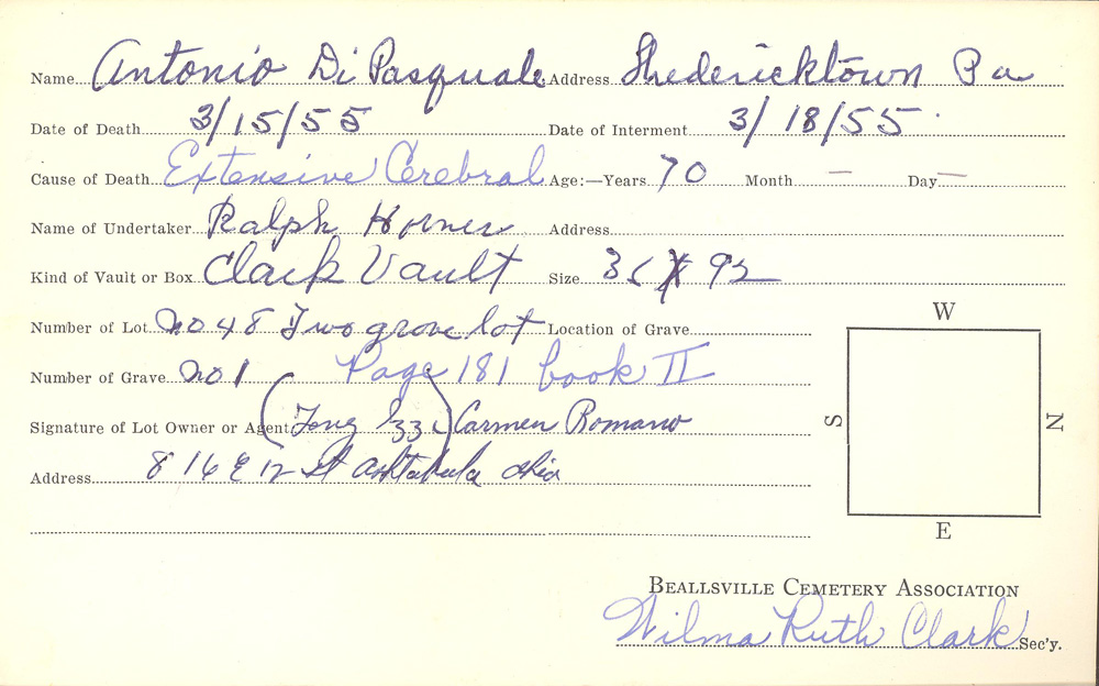 burial card